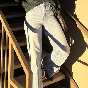 Zara High Rise Light Wash Wide Leg Jean